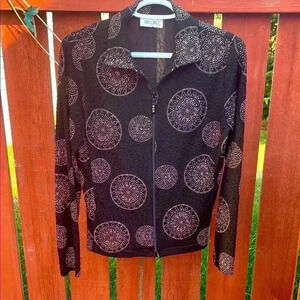 Hiroko Formal Light Weight Zip Up Jacket w Circular  Pattern on Textured Fabric